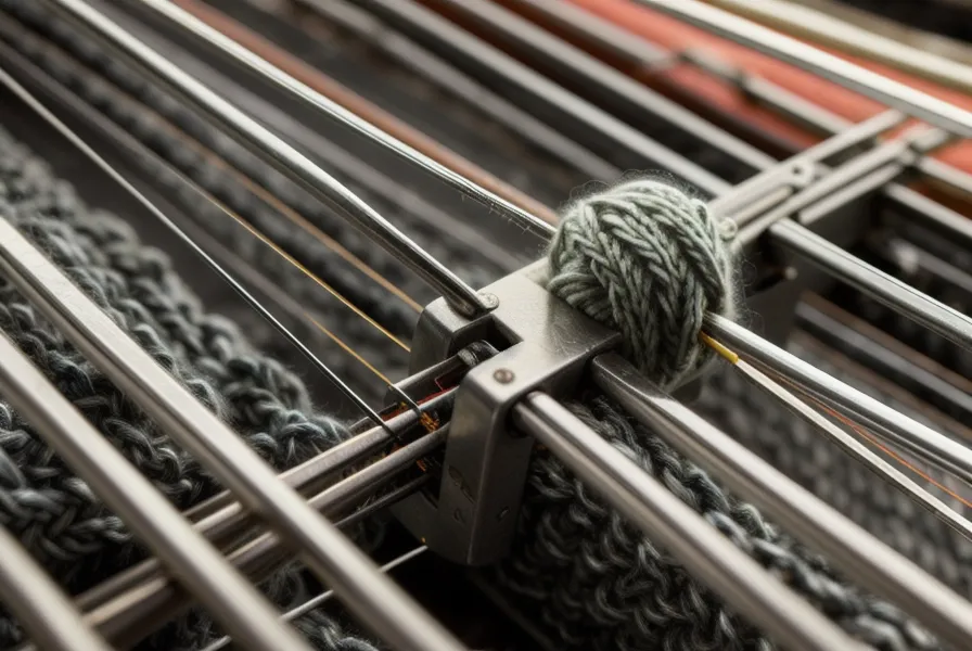 Zungennadel häkelt eine gefallene Masche an der Strickmaschine wieder hoch