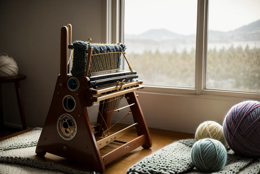 Brother Strickmaschine mit angebautem Doppelbett auf dem Schreibtisch – Anfänger-Test zum Maschinenstricken