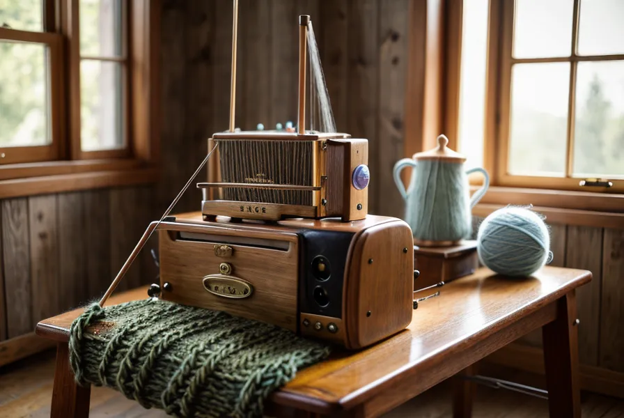 Nahaufnahme der Fadenspannungseinstellung an einer alten Brother Strickmaschine.