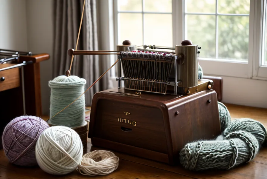Hände beim Ausführen des Wickelanschlags an einer Brother Strickmaschine.