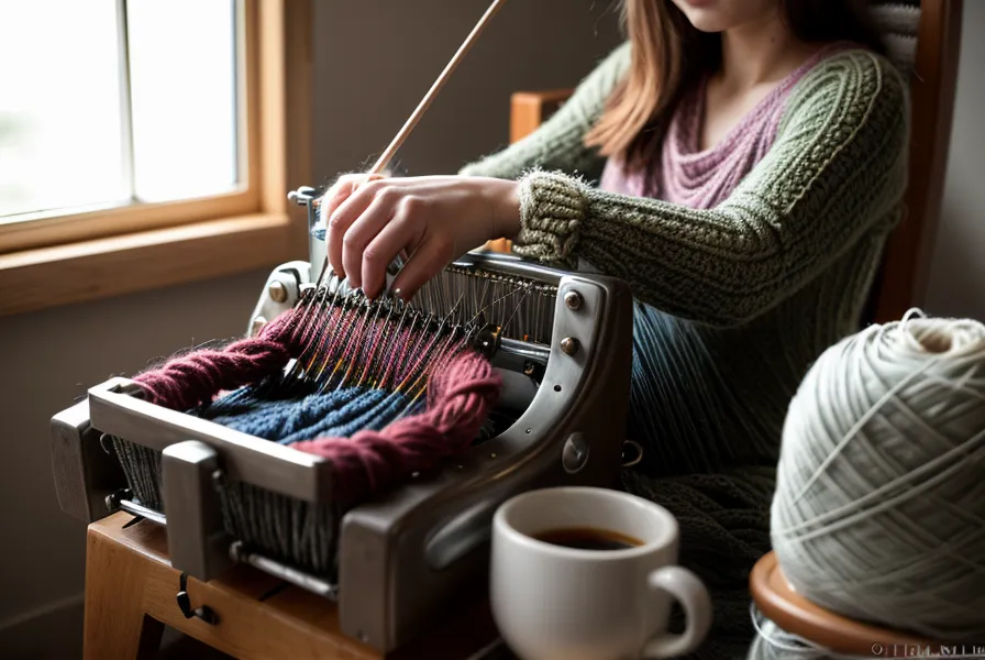 Rundhalsausschnitt an der Strickmaschine stricken: Anfängerin übt mit Online-Kurs an einer Brother Strickmaschine