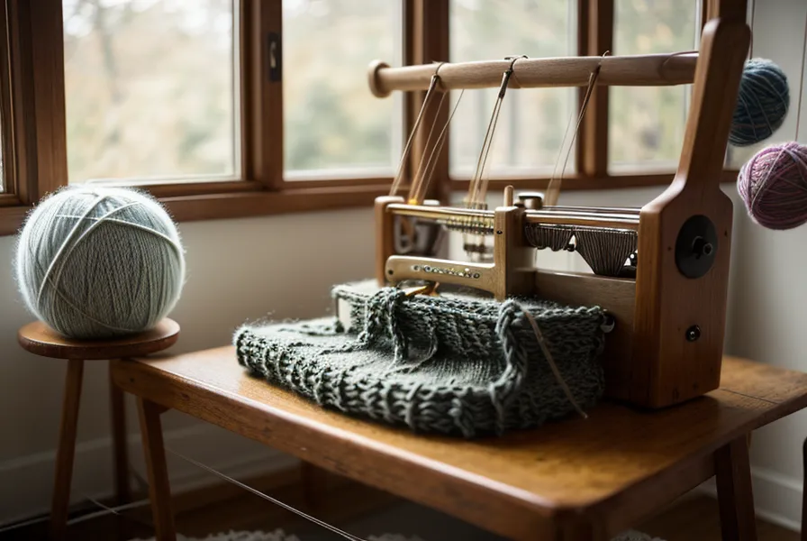 Nahaufnahme der Stricknadeln einer Brother Strickmaschine in verschiedenen Positionen