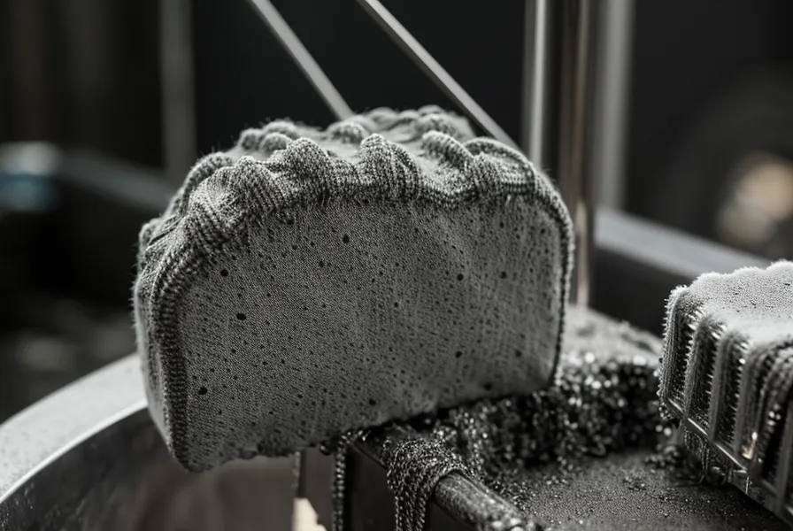 Nahaufnahme einer alten, klebrigen Sperrschiene, die aus der Strickmaschine gezogen wird.