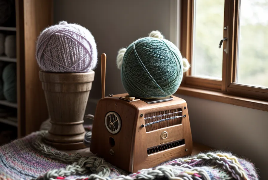 Hände wachsen Garn mit Paraffin für die Strickmaschine.