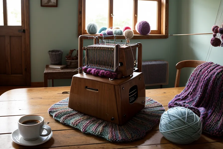 Nahaufnahme des Schlittens einer alten Brother Strickmaschine mit mechanischen Details.